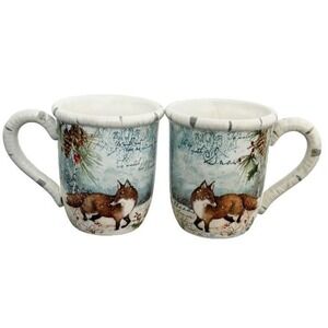Susan Winger Winter Lodge Cup Mug Fox Set of 2 Certified International